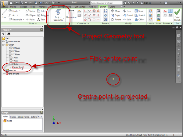 Inventor 2023 Help, To Project Geometry from a Drawing View to a Sketch