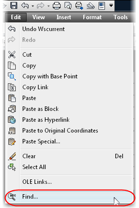 AutoCAD's find and replace command On the Menu