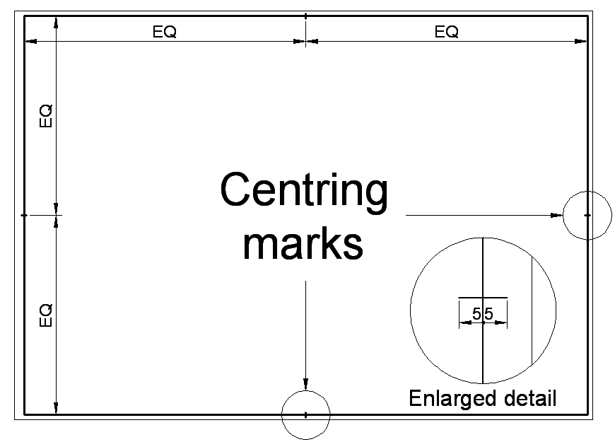 BS ISO Centring marks from BS EN 5457 Technical product documentation - Size and layout of drawing sheets