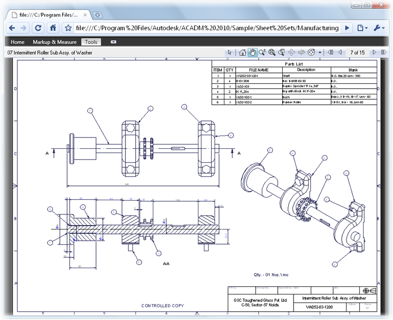 A 2D DWF opened in Google Chrome