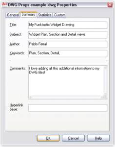 DWG Props Summary Tab