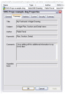 DWG Props Windows Summary Tab