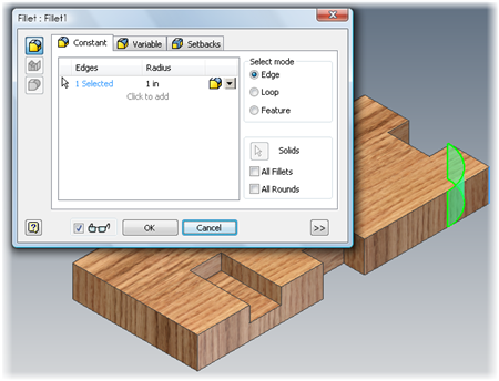 Creating a round with the fillet tool in Autodesk Inventor