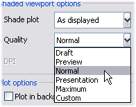 The AutoCAD Plotting Quality Drop down