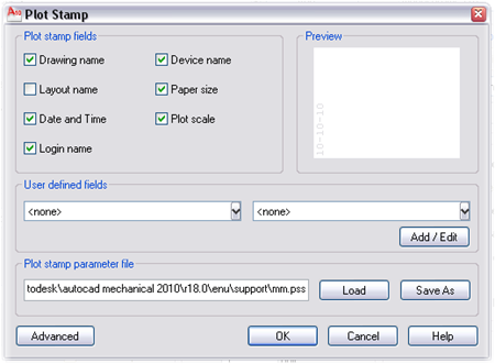 The AutoCAD Plot stamp dialogue