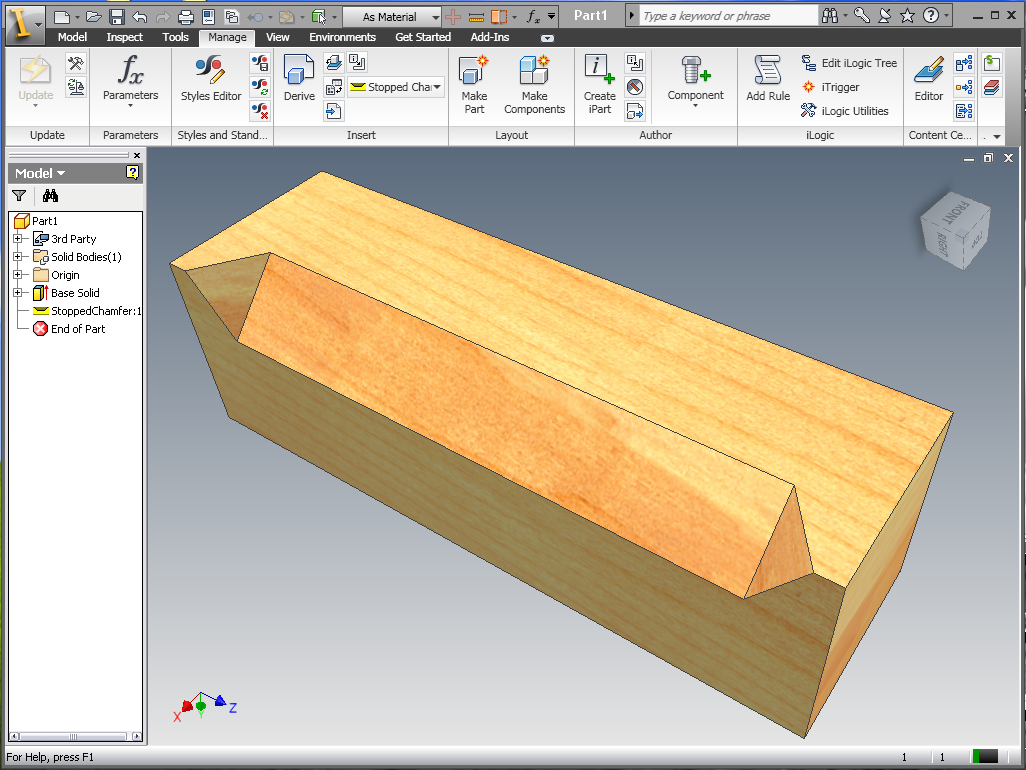 An Autodesk Inventor iFeature of a Stopped Chamfer