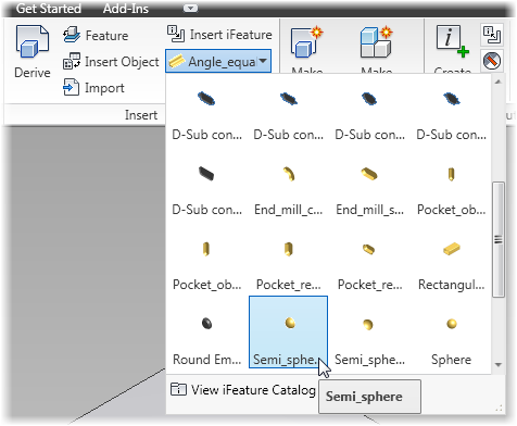 Inserting an iFeature from Autodesk Inventor's standard Catalog
