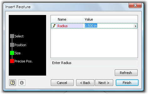 Changing the parameter values of an iFeature during placement