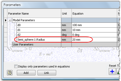 The iFeatures parameters are available from the Inventor parameters manager.