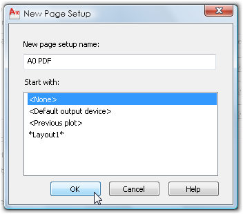 AutoCAD's New Page set up dialogue box