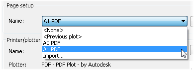 The new Page setups shown in the AutoCAD plot dialogue