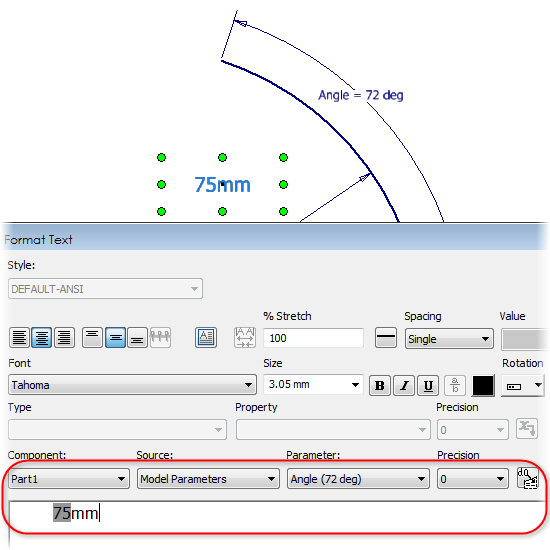 Adding an Arc's Length in Autodesk Inventor with Sketch Text