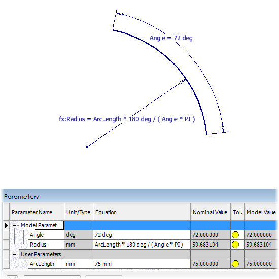 Driving an Arc's Length In Autodesk Inventor with a Parameter