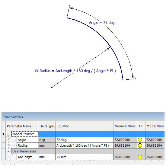 Schematic showing the use of the ARC length measurement in