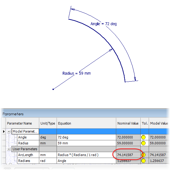 Finding an Arc's Length In Autodesk Inventor with a Parameter