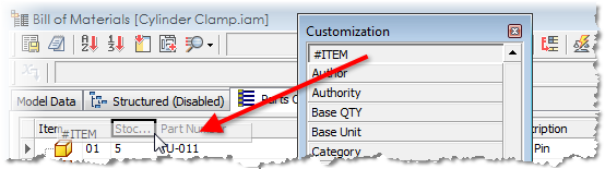 Drag and drop a custom column into the BOM manager