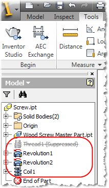 The Autodesk Inventor Thread modeller - Features are automatically added