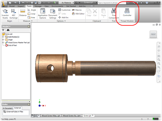 The Autodesk Inventor Thread modeller Plugin Button