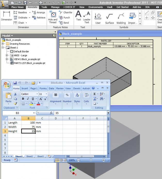 Inventor Part Files – Linking to Excel