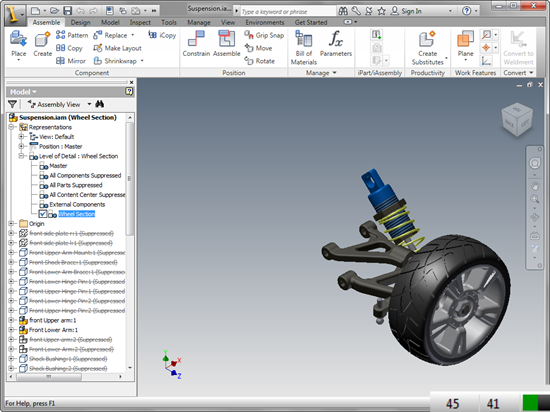 The Inventor Suspension Assembly Wheel Section LOD