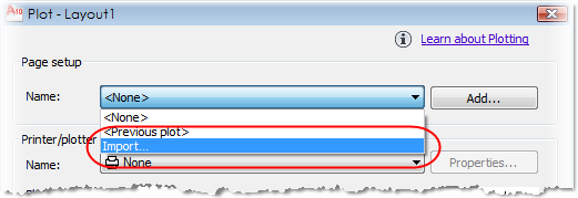 Plot Dialogue - Import page setups