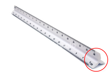 A engineer's Scale rule seen from one end