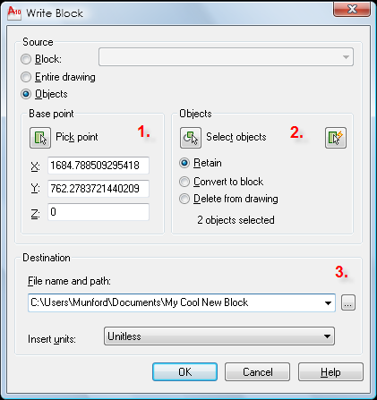 The AutoCAD Write Block Dialogue