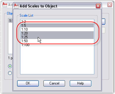 AutoCAD's Add Scales to Object Dialogue box