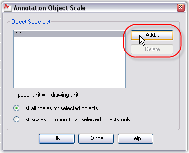 AutoCAD's Annotation Object Scale List