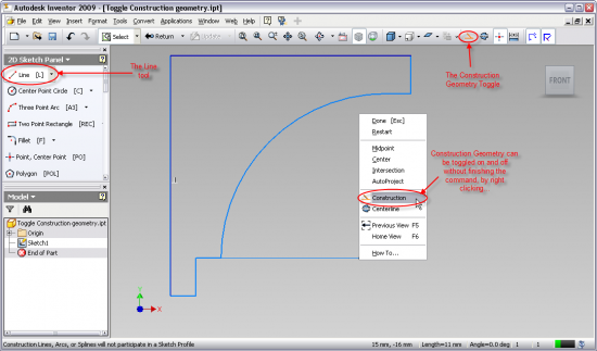 Autodesk Inventor - Toggle construction geometry