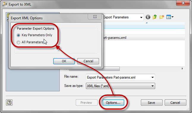 Autodesk Inventor Export parameters to XML options