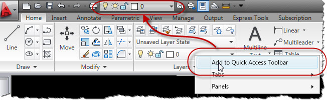 Adding the AutoCAD Layers pull down to the QAT