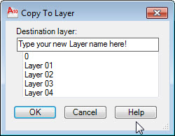 The AutoCAD Copy to layer dialogue