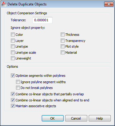 The AutoCAD Overkill command dialogue