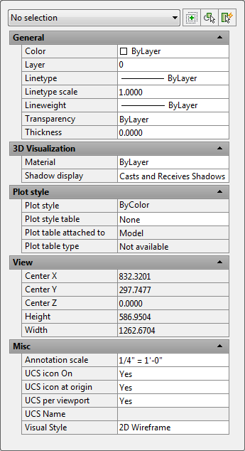 The AutoCAD Properties palette - model space