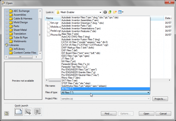 Importing files into Autodesk Inventor