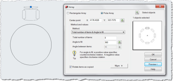 AutoCAD Classic array dialogue box