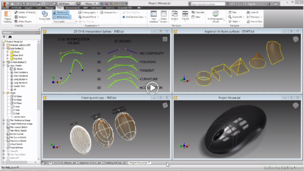 Inventor surface modelling Introduction screenshot