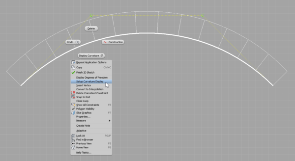 Setup curvature comb display settings in Autodesk Inventor