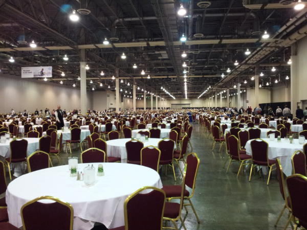 This is what a sit down breakfast for 9000 AU attendees looks like!