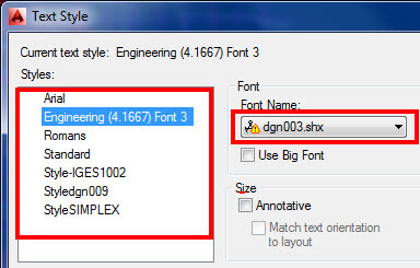 AutoCAD Standards Manager Text styles