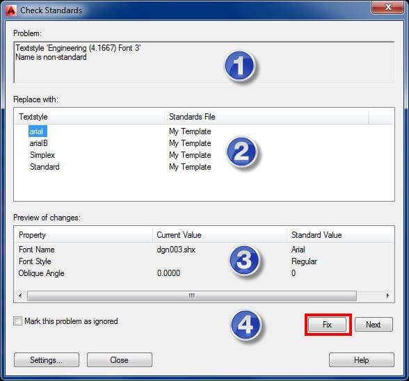 Using the AutoCAD standards manager to fixing text styles