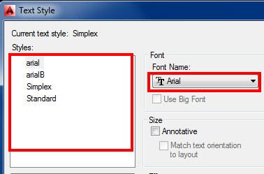 AutoCAD standards manager standard font styles