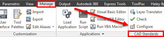 AutoCAD standards manager, Ribbon > Manage > CAD Standards