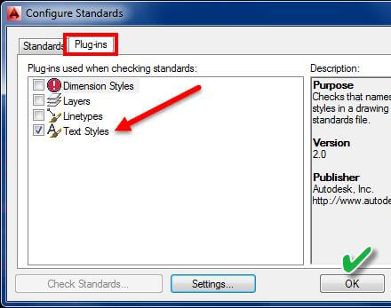 The AutoCAD standards manager plugins Tab