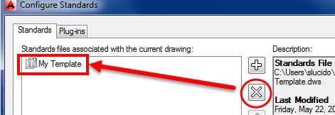 AutoCAD standards manager removing a template