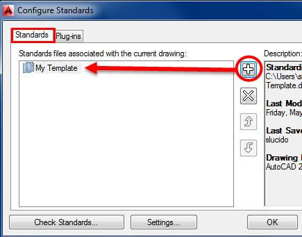 Adding a standard template with the AutoCAD standards manager