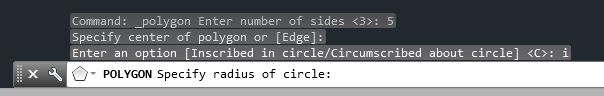 The AutoCAD Polygon command at the command line