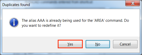 AutoCAD duplicate alias found