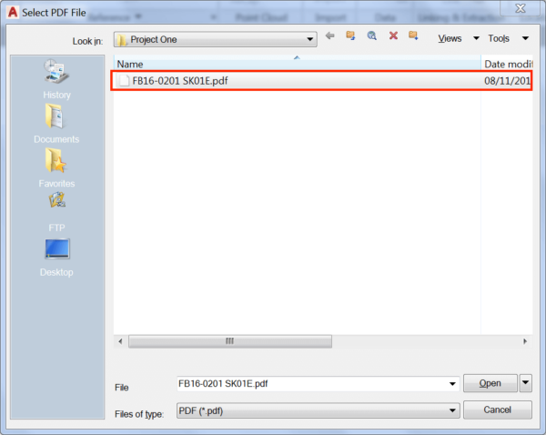 AutoCAD Import PDF open dialog